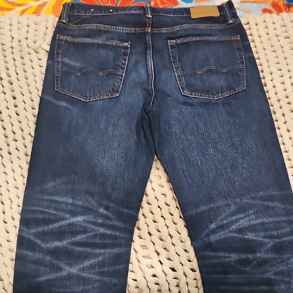 American Eagle Outfitters Men's Dark Blue Relaxed Straight Jeans - Picture 5 of 8